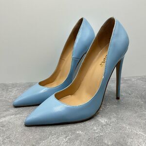 AOOAR Light Blue Stiletto High Heel Leather Pumps Sandals Size 38 Pointed Toe